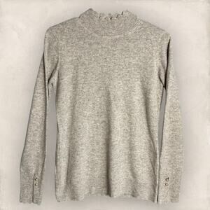 Nanette Lepore Women Cashmere Sweater Gray Pullover Knit Scallop Long Sleeve XS